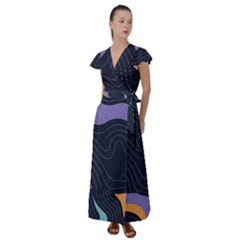 Abstract Topographic Flutter Sleeve Maxi Dress by Tsamara