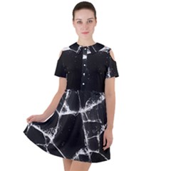 Dark Patch Art Crack Construction Short Sleeve Shoulder Cut Out Dress  by Tsamara