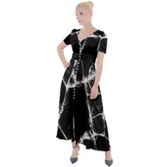 Dark Patch Art Crack Construction Button Up Short Sleeve Maxi Dress by Tsamara