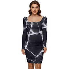 Dark Patch Art Crack Construction Women Long Sleeve Ruched Stretch Jersey Dress by Tsamara