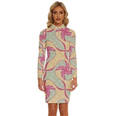 Abstract Pattern Design Scrapbooking Long Sleeve Shirt Collar Bodycon Dress by Paksenen