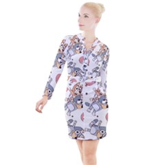 Bluey, Bluey Merch, Bluey Pattern, Bluey Bluey, Bingo, Bluey Design, Bluey Dog Button Long Sleeve Dress by avitendut