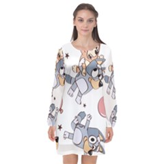 Bluey, Bluey Merch, Bluey Pattern, Bluey Bluey, Bingo, Bluey Design, Bluey Dog Long Sleeve Chiffon Shift Dress  by avitendut