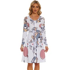 Bluey, Bluey Merch, Bluey Pattern, Bluey Bluey, Bingo, Bluey Design, Bluey Dog Long Sleeve Dress With Pocket by avitendut