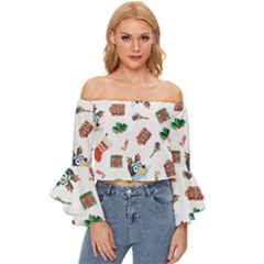 Bluey, Bluey Merch, Bluey Pattern, Bluey Bluey, Bingo, Bluey Design, Bluey Dog Off Shoulder Flutter Bell Sleeve Top by avitendut