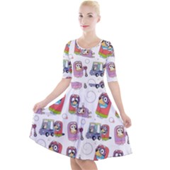 Bluey, Bluey Merch, Bluey Pattern, Bluey Bluey, Bingo, Bluey Design, Bluey Dog Quarter Sleeve A-line Dress With Pockets by avitendut