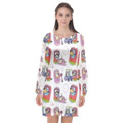 Bluey, Bluey Merch, Bluey Pattern, Bluey Bluey, Bingo, Bluey Design, Bluey Dog Long Sleeve Chiffon Shift Dress  by avitendut
