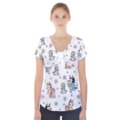 Bluey, Bluey Merch, Bluey Pattern, Bluey Bluey, Bingo, Bluey Design, Bluey Dog Short Sleeve Front Detail Top by avitendut