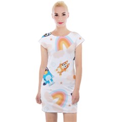 Bluey, Bluey Merch, Bluey Pattern, Bluey Bluey, Bingo, Bluey Design, Bluey Dog Cap Sleeve Bodycon Dress by avitendut