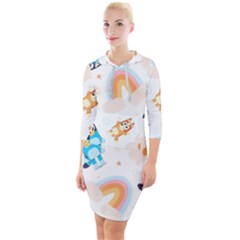 Bluey, Bluey Merch, Bluey Pattern, Bluey Bluey, Bingo, Bluey Design, Bluey Dog Quarter Sleeve Hood Bodycon Dress by avitendut