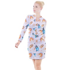 Bluey, Bluey Merch, Bluey Pattern, Bluey Bluey, Bingo, Bluey Design, Bluey Dog Button Long Sleeve Dress by avitendut