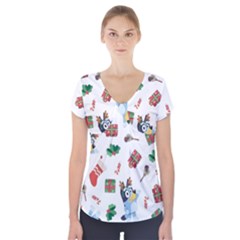 Bluey, Bluey Merch, Bluey Pattern, Bluey Bluey, Bingo, Bluey Design, Bluey Dog Short Sleeve Front Detail Top by avitendut