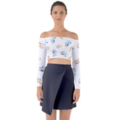 Bluey, Bluey Merch, Bluey Pattern, Bluey Bluey, Bingo, Bluey Design, Bluey Dog Long Sleeve Off Shoulder Crop Top by avitendut