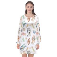 Bluey, Bluey Merch, Bluey Pattern, Bluey Bluey, Bingo, Bluey Design, Bluey Dog Long Sleeve Chiffon Shift Dress  by avitendut