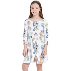 Bluey, Bluey Merch, Bluey Pattern, Bluey Bluey, Bingo, Bluey Design, Bluey Dog Kids  Quarter Sleeve Skater Dress by avitendut
