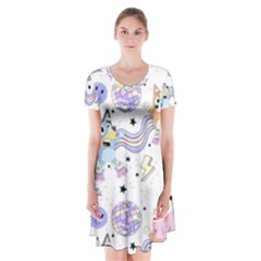 Bluey, Bluey Merch, Bluey Pattern, Bluey Bluey, Bingo, Bluey Design, Bluey Dog Short Sleeve V-neck Flare Dress by avitendut