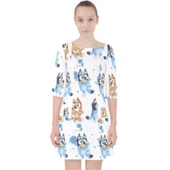Bluey, Bluey Merch, Bluey Pattern, Bluey Bluey, Bingo, Bluey Design, Bluey Dog Quarter Sleeve Pocket Dress by avitendut