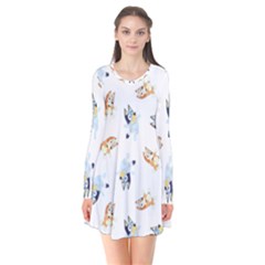 Bluey, Bluey Merch, Bluey Pattern, Bluey Bluey, Bingo, Bluey Design, Bluey Dog Long Sleeve V-neck Flare Dress by avitendut