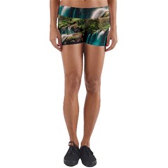 Waterfall Rocks Jungle Forest Yoga Shorts by Anend