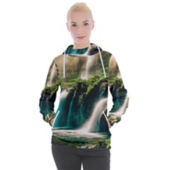 Waterfall Rocks Jungle Forest Women s Hooded Pullover by Anend