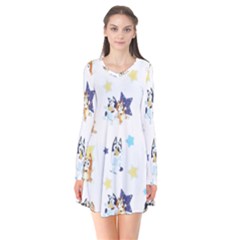 Bluey, Bluey Merch, Bluey Pattern, Bluey Bluey, Bingo, Bluey Design, Bluey Dog Long Sleeve V-neck Flare Dress by avitendut