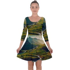 Mountains Trees Forest Quarter Sleeve Skater Dress by Anend