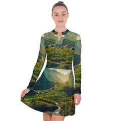 Mountains Trees Forest Long Sleeve Panel Dress by Anend