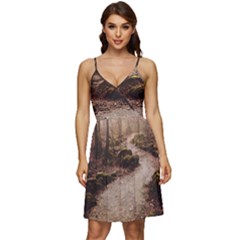 Path Trees Forest Fantasy V-neck Pocket Summer Dress  by Anend