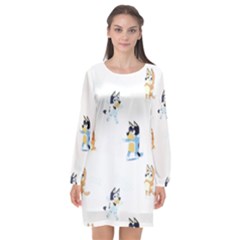 Bluey, Bluey Merch, Bluey Pattern, Bluey Bluey, Bingo, Bluey Design, Bluey Dog Long Sleeve Chiffon Shift Dress  by avitendut