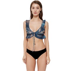Ocean Sea Waves Low Cut Ruffle Edge Bikini Top by Anend