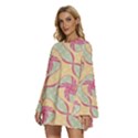 Abstract Pattern Design Scrapbooking Round Neck Long Sleeve Bohemian Style Chiffon Mini Dress View2