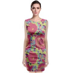 Mid Century Retro Floral 1970s 1960s Pattern 82 Sleeveless Velvet Midi Dress by violetheavensky