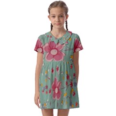 Mid Century Retro Floral 1970s 1960s Pattern 79 Kids  Asymmetric Collar Dress by violetheavensky