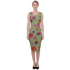 Mid Century Retro Floral 1970s 1960s Pattern 76 Sleeveless Pencil Dress by violetheavensky