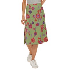 Mid Century Retro Floral 1970s 1960s Pattern 76 Midi Panel Skirt by violetheavensky