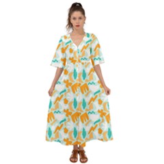 Design Pattern Seamless Tropical Kimono Sleeve Boho Dress by Tsamara