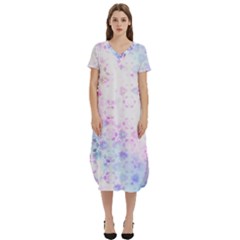 Digital Art Artwork Abstract Pink Purple T-shirt Midi Dress With Pockets by Dutashop