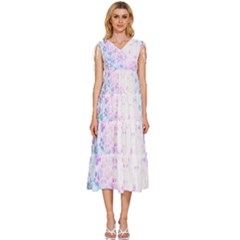 Digital Art Artwork Abstract Pink Purple V-neck Drawstring Shoulder Sleeveless Maxi Dress by Dutashop