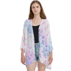 Digital Art Artwork Abstract Pink Purple Open Front 3/4 Sleeve Batwing Chiffon Cardigan Kimono by Dutashop