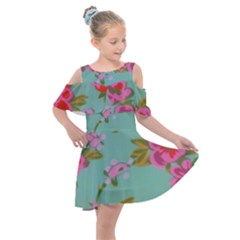 Mid Century Retro Floral 1970s 1960s Pattern 81 Kids  Shoulder Cutout Chiffon Dress by violetheavensky