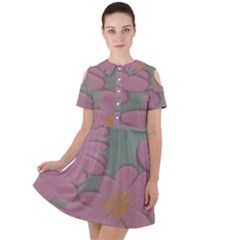 Mid Century Retro Floral 1970s 1960s Pattern 80 Short Sleeve Shoulder Cut Out Dress  by violetheavensky