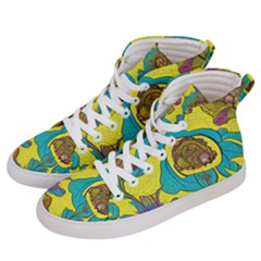 Mid Century Retro Floral 1970s 1960s Pattern 60 Men s Hi-top Skate Sneakers by violetheavensky