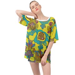 Mid Century Retro Floral 1970s 1960s Pattern 60 Oversized Chiffon Top by violetheavensky