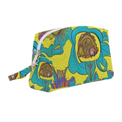 Mid Century Retro Floral 1970s 1960s Pattern 60 Wristlet Pouch Bag (medium) by violetheavensky