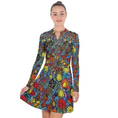Mid Century Retro Floral 1970s 1960s Pattern 56 Long Sleeve Panel Dress by violetheavensky