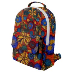 Mid Century Retro Floral 1970s 1960s Pattern 69 Flap Pocket Backpack (small) by violetheavensky