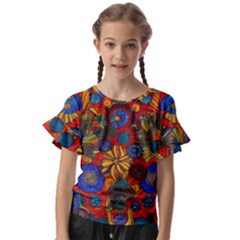 Mid Century Retro Floral 1970s 1960s Pattern 69 Kids  Cut Out Flutter Sleeves by violetheavensky