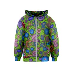 Mid Century Retro Floral 1970s 1960s Pattern 59 Kids  Zipper Hoodie by violetheavensky