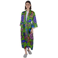 Mid Century Retro Floral 1970s 1960s Pattern 59 Maxi Satin Kimono by violetheavensky