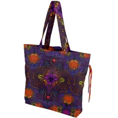 Mid Century Retro Floral 1970s 1960s Pattern 67 Drawstring Tote Bag by violetheavensky